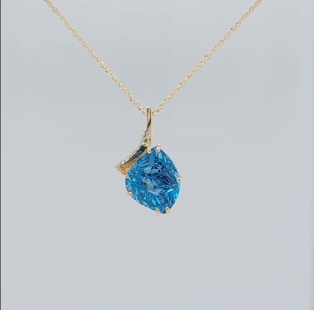 Freeform Offset London Blue Topaz Diamond Gold Necklace