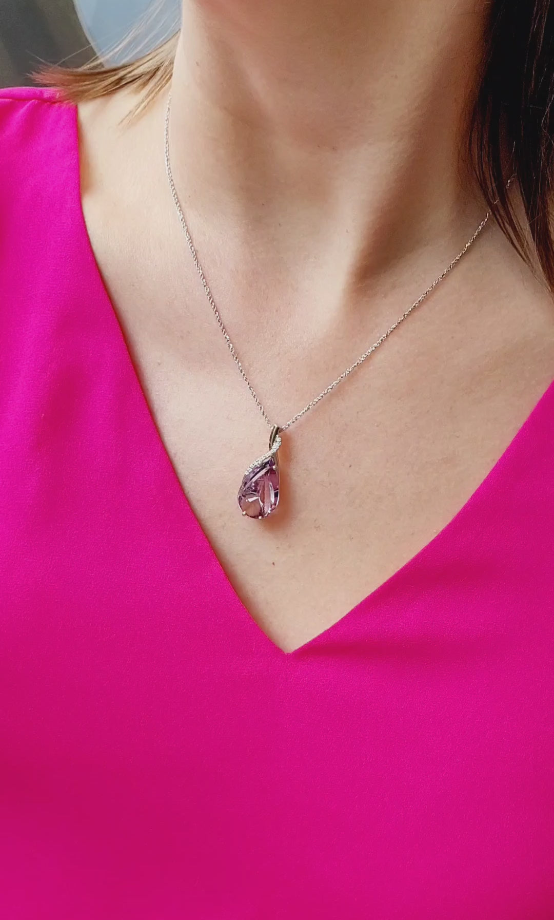 Amethyst Carved Teardrop Twist Diamond Necklace