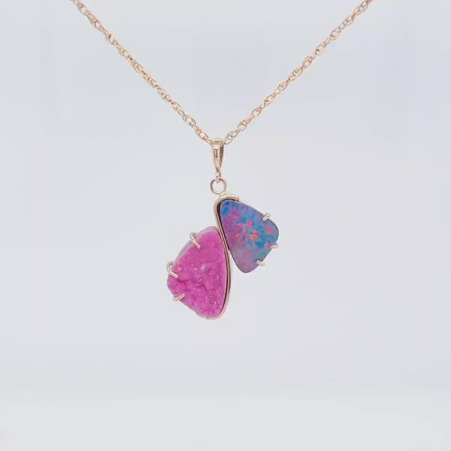 Double Drop Opal Pink Druzy Rose Gold Necklace