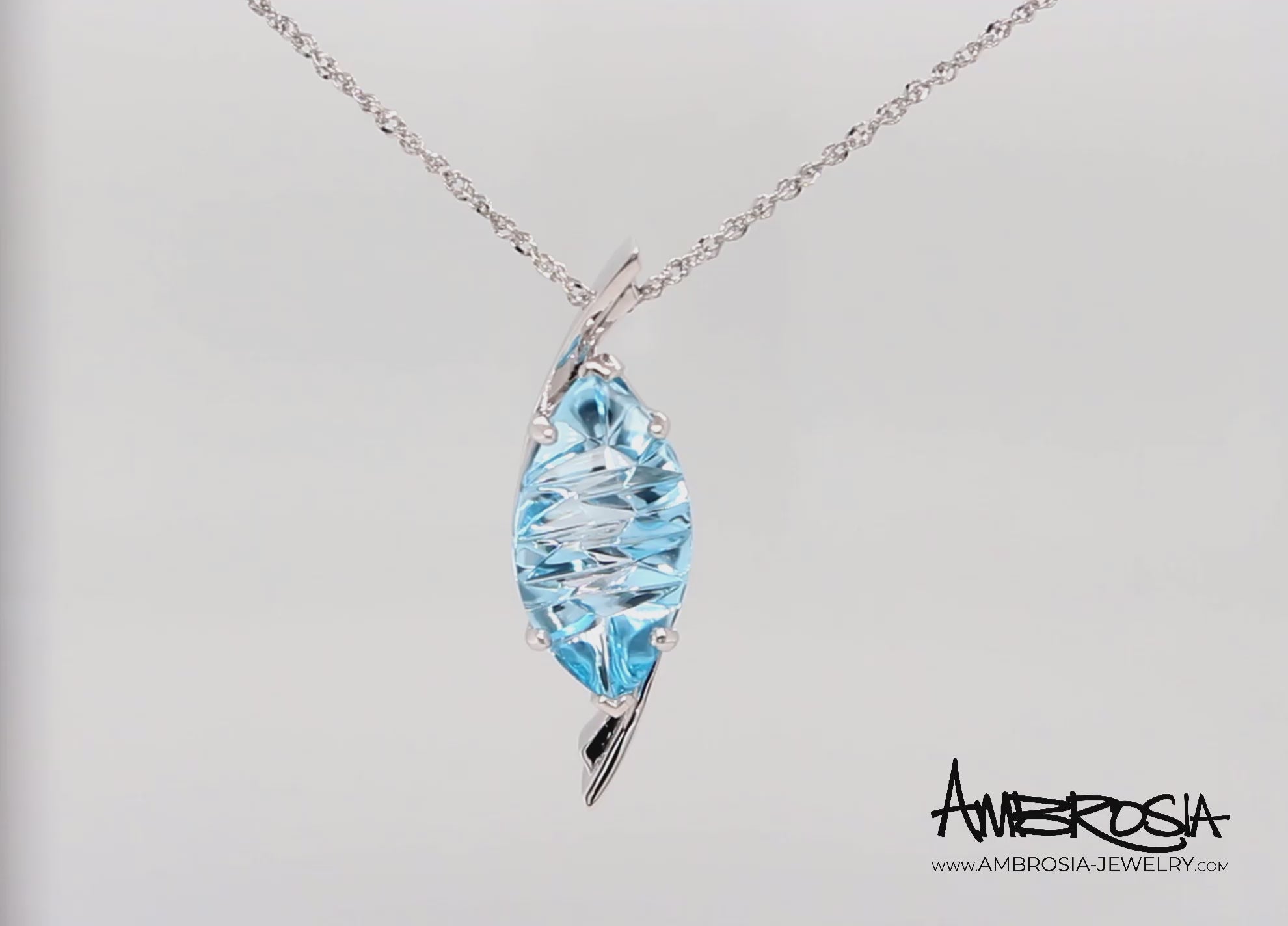 Curved Marquise Blue Topaz Necklace