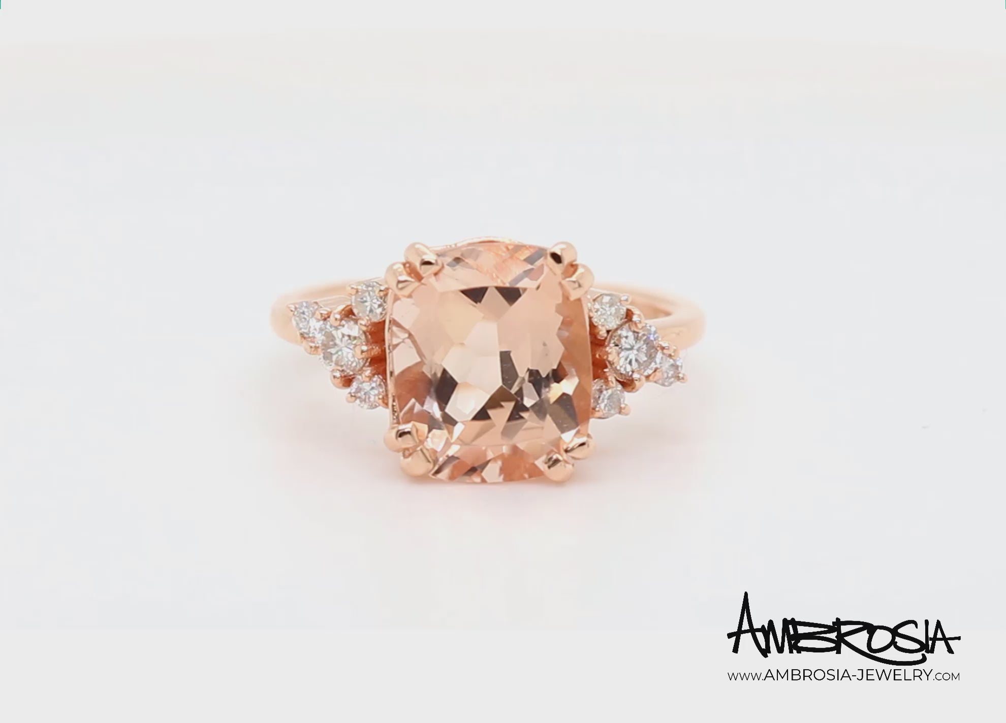 Romantic Asymmetrical Morganite Rose Gold Cluster Diamond Ring