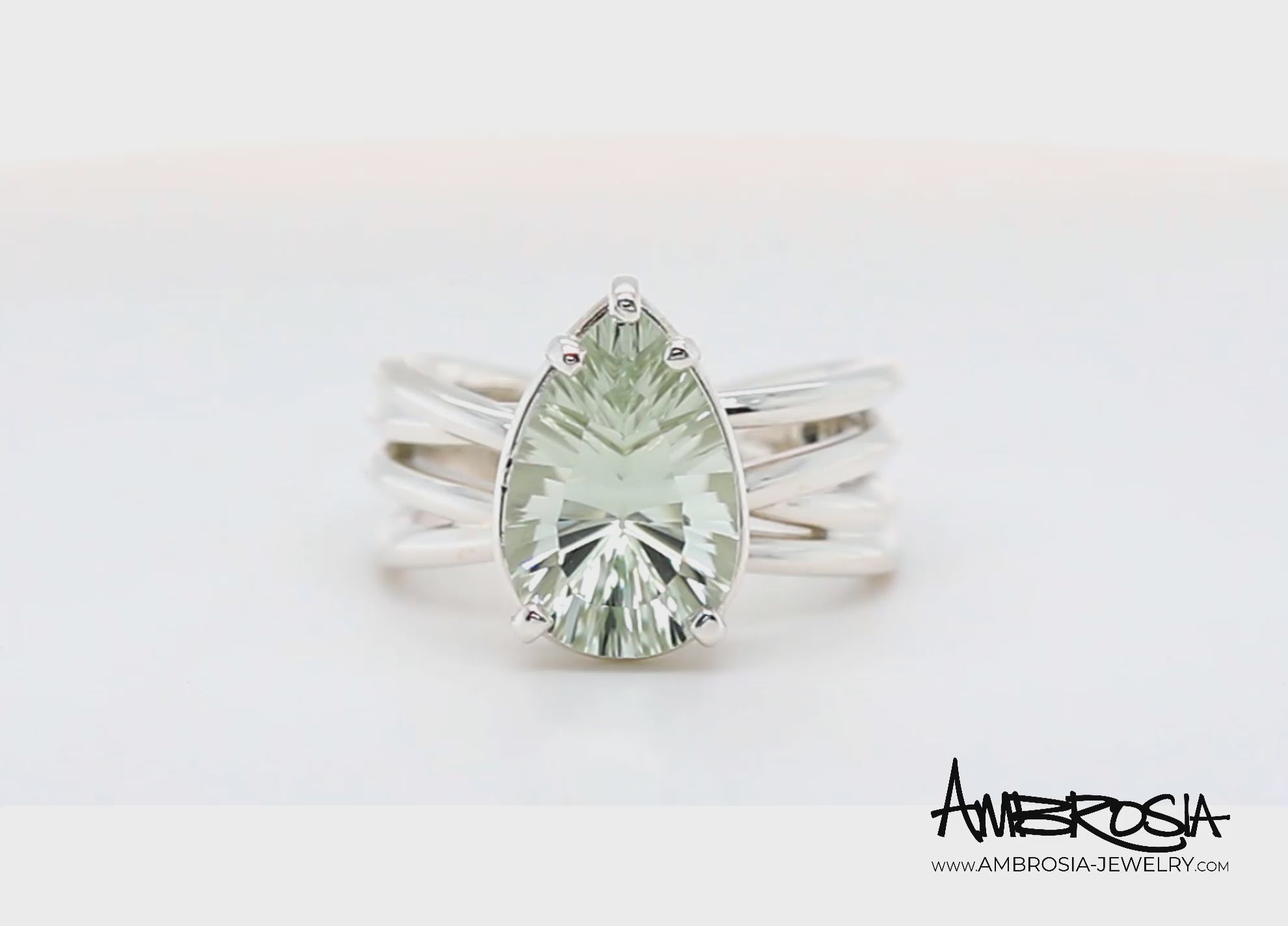 Multirow Criss Cross Green Amethyst Teardrop Ring