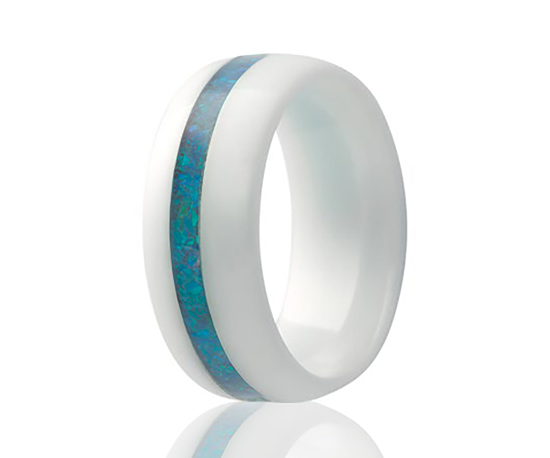 White Ceramic Inlay Opal Domed Ring
