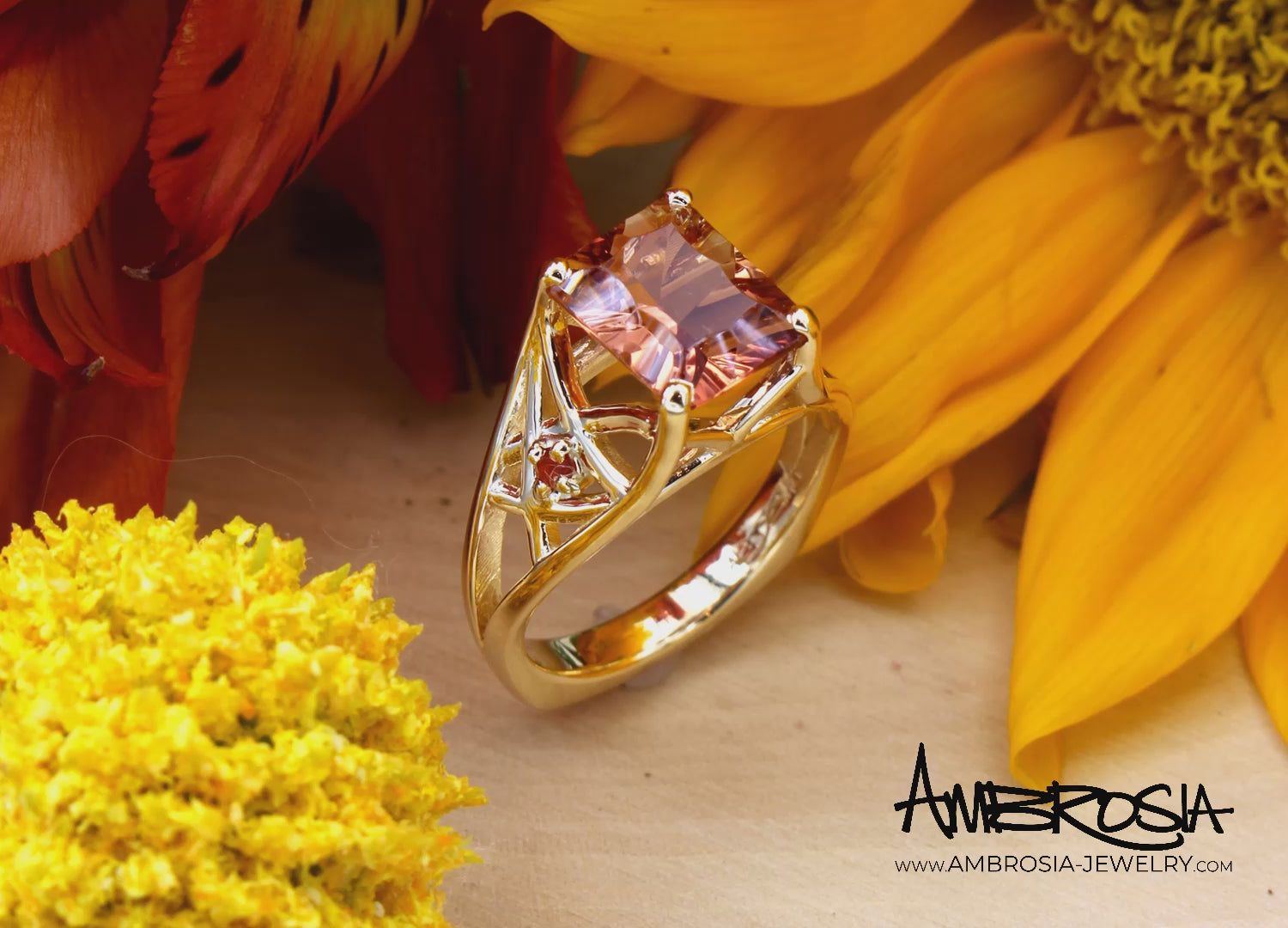 Radiant Sunstone Fire Opal Gold Ring