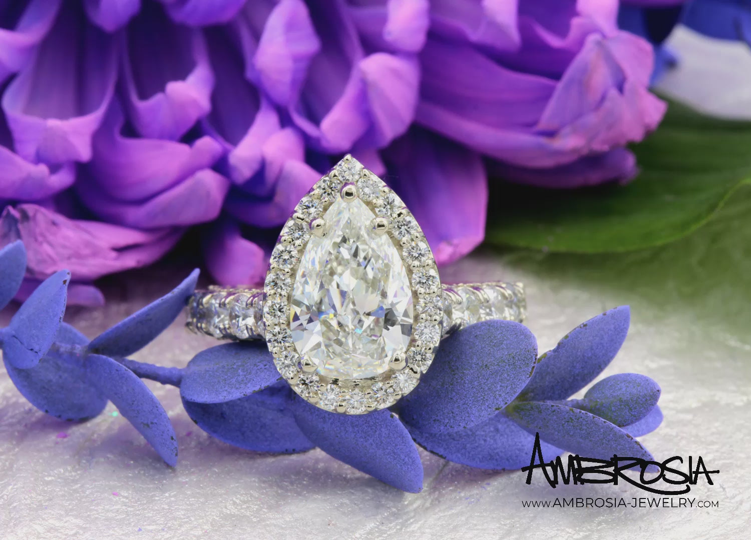 Pear Diamond Halo Engagement Ring