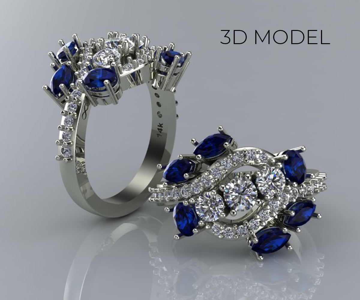 Curved Diamond Blue Sapphire Redesigned Ring