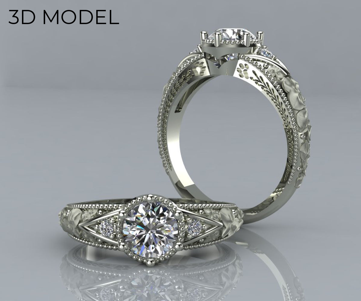 Vintage Floral Filigree Engraved Wedding Ring Set