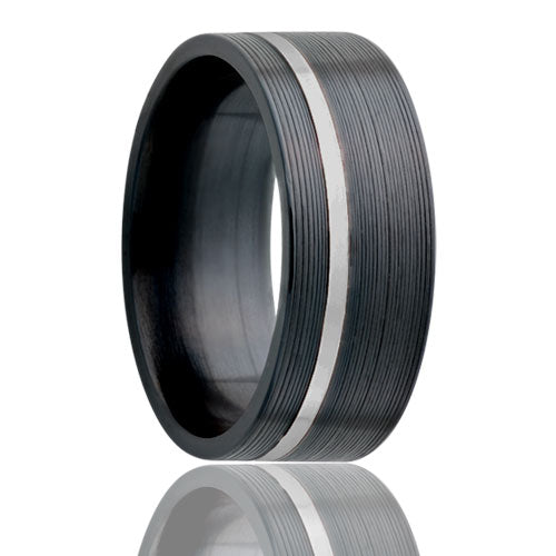 Flat Zirconium band, machine finish with 1mm platinum inlay