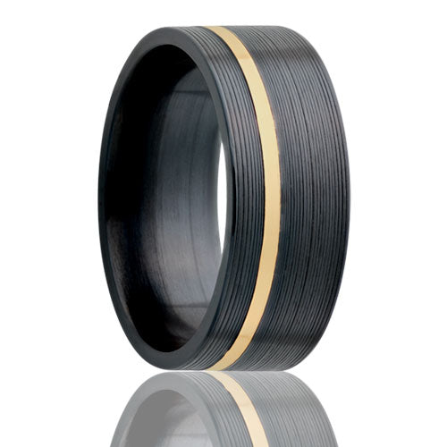 Flat Zirconium band, machine finish with 1mm 14k yellow gold inlay.