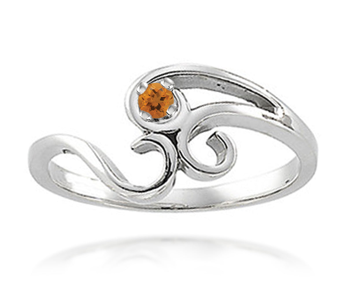 Anillo de plata con piedra natal de madres y espiral simple para la familia