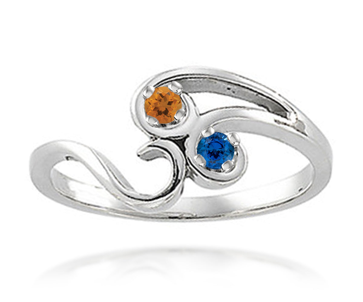 Anillo de plata con piedra natal de madres y espiral simple para la familia