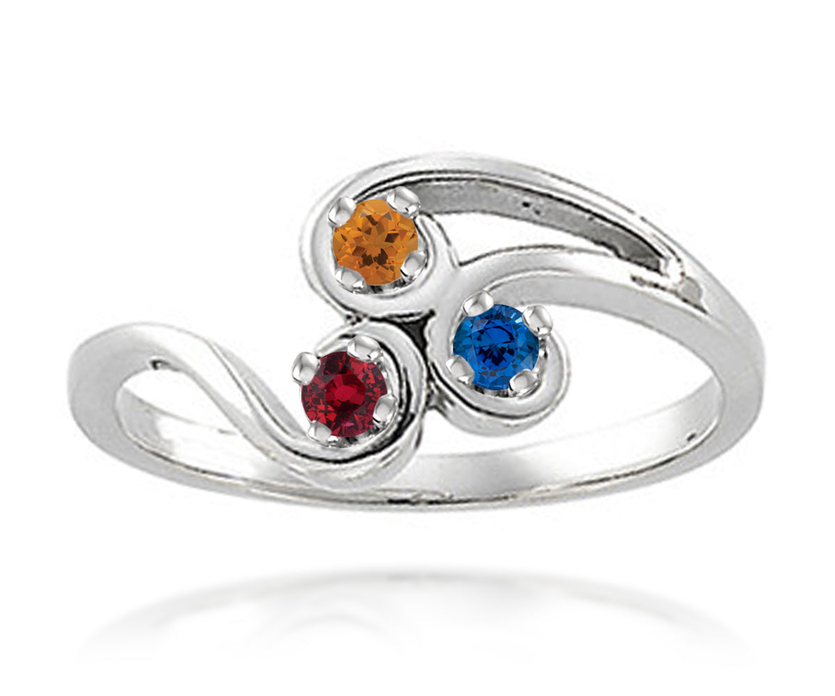 Ambrosia simple curved mothers birthstone family silver ring