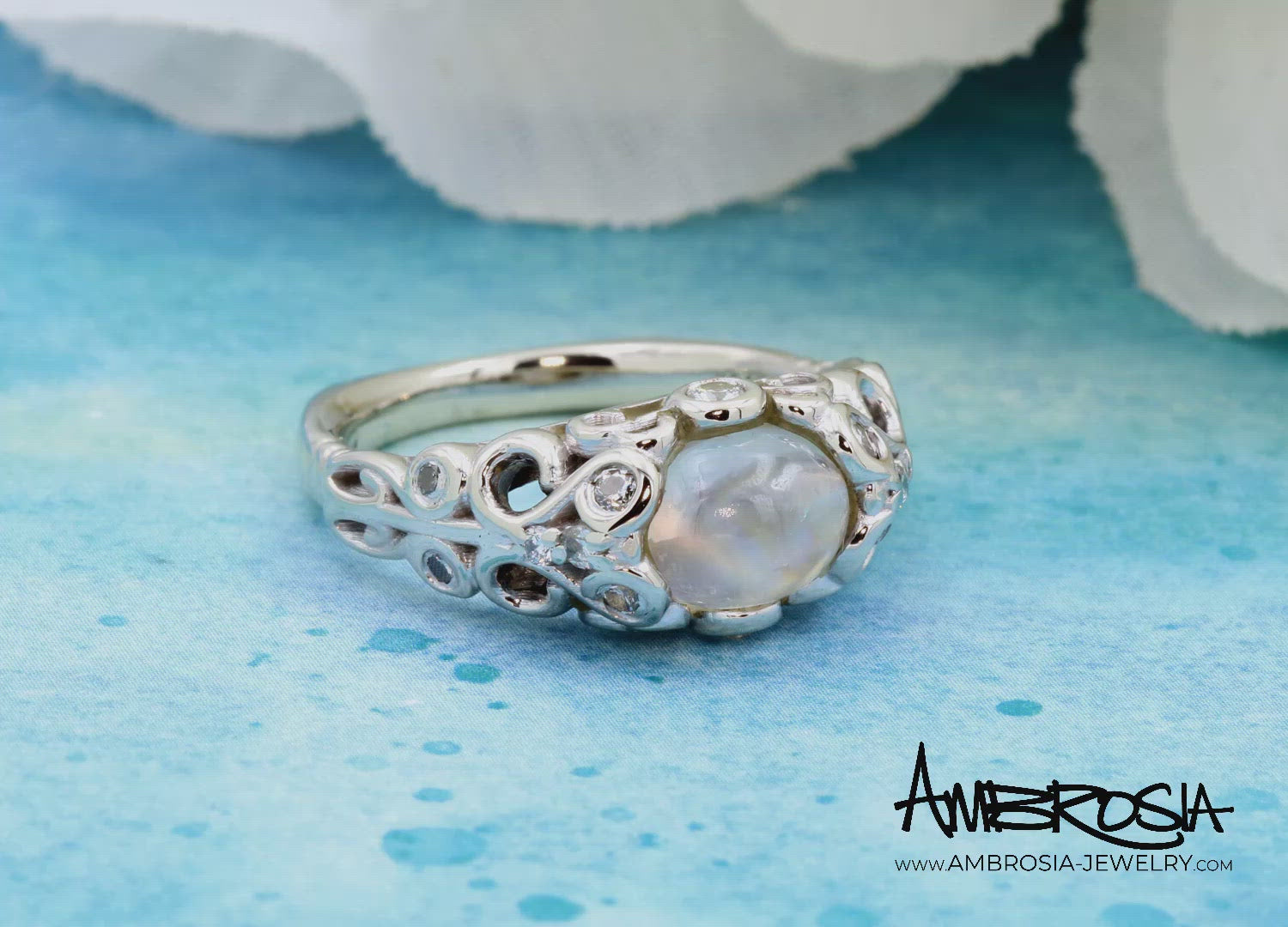 Intricate Vintage Swirl Moonstone Engagement Ring