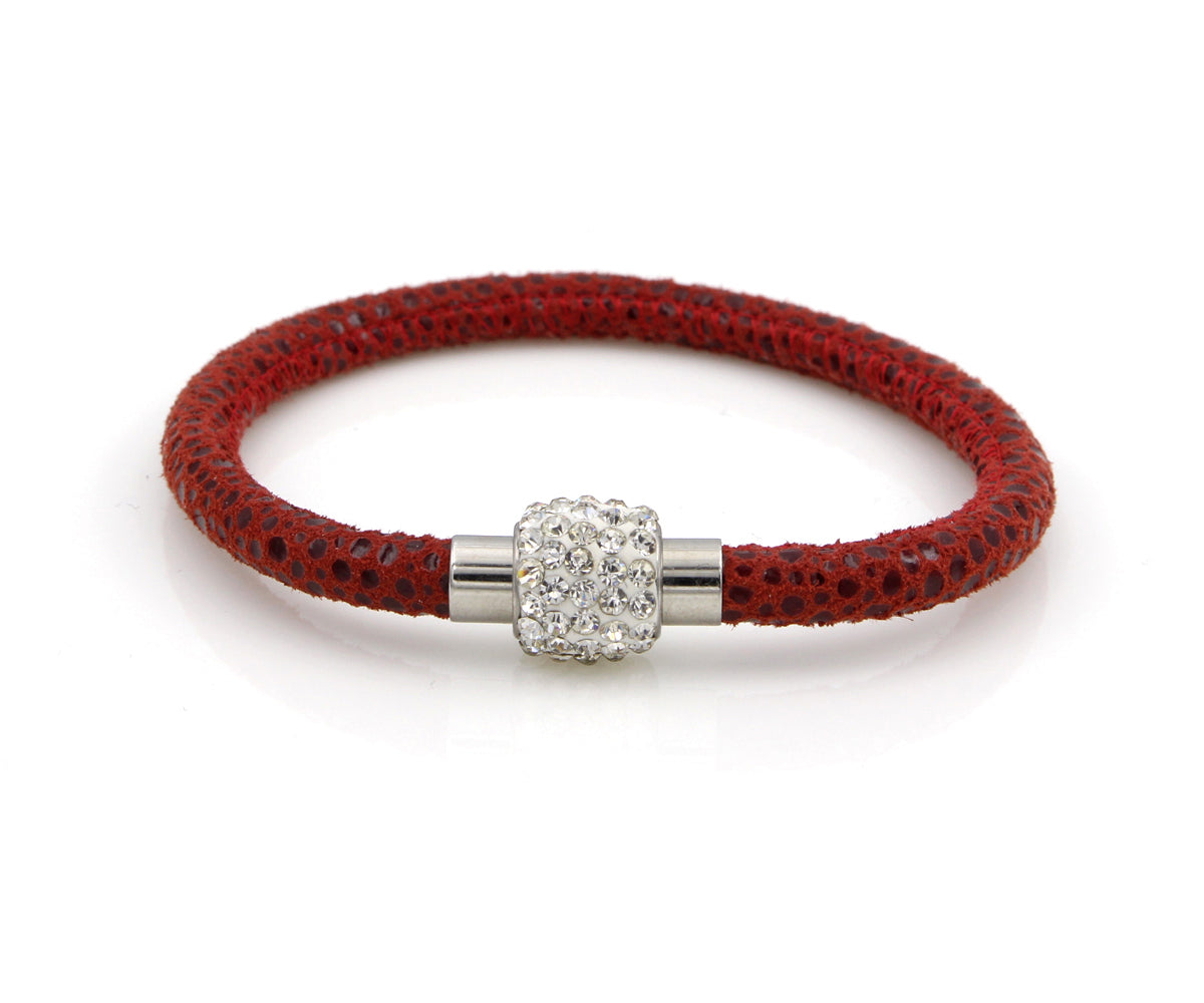 Sparkling Red Leather Single Bracelet
