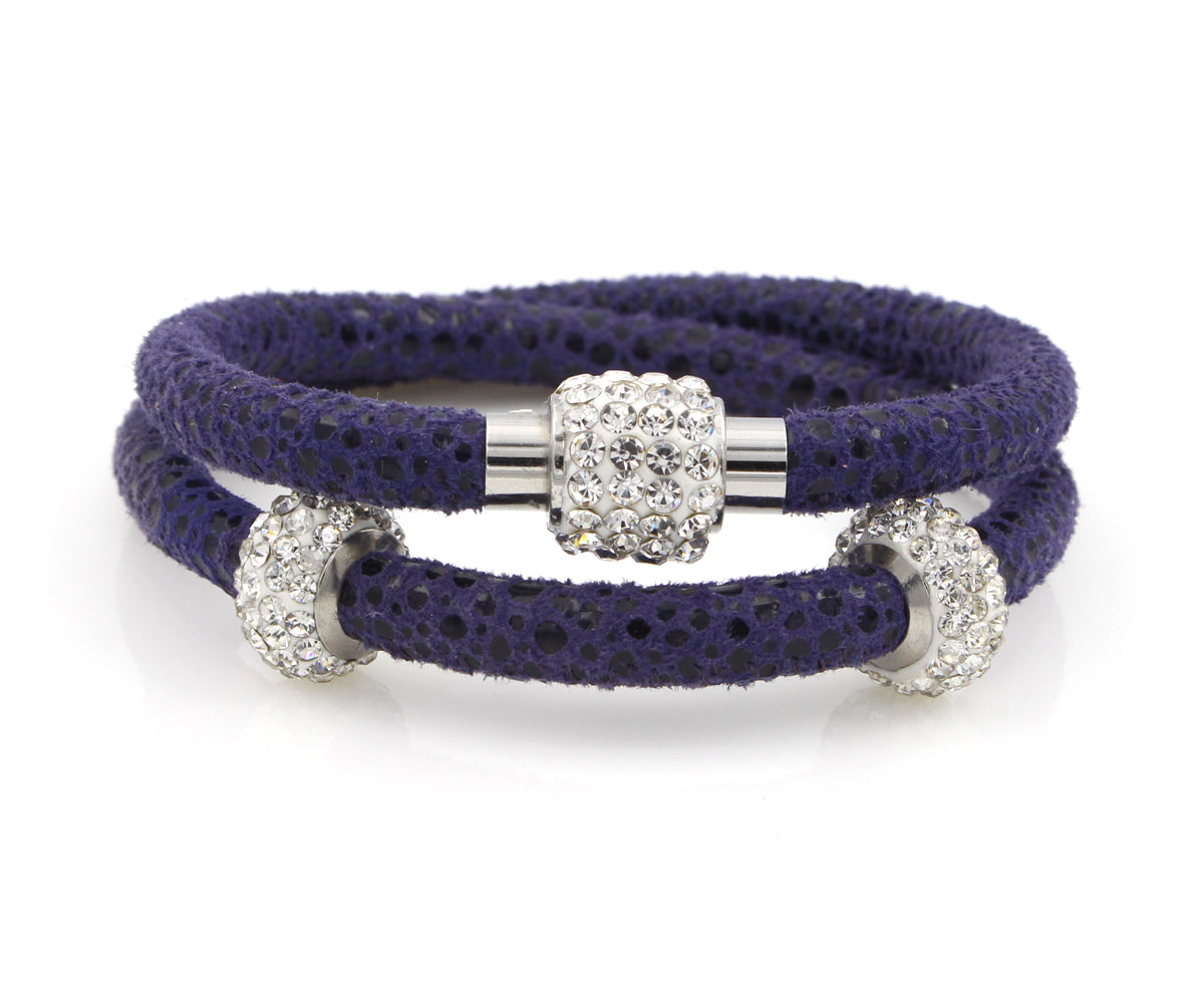 Double Wrap Swarovski Crystals Royal Leather Bracelet