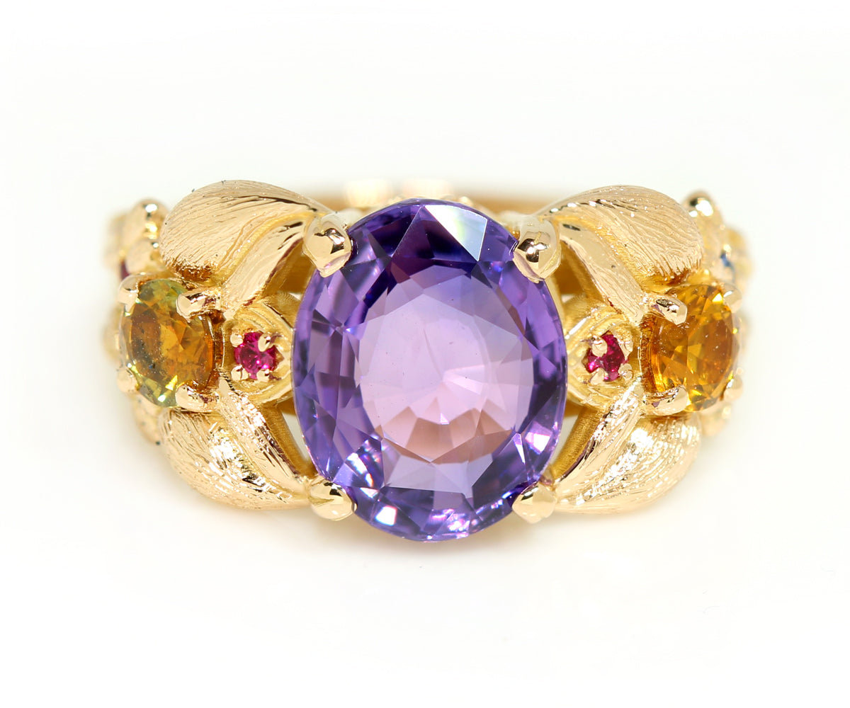 Purple Sapphire Floral Rose Gold Ring