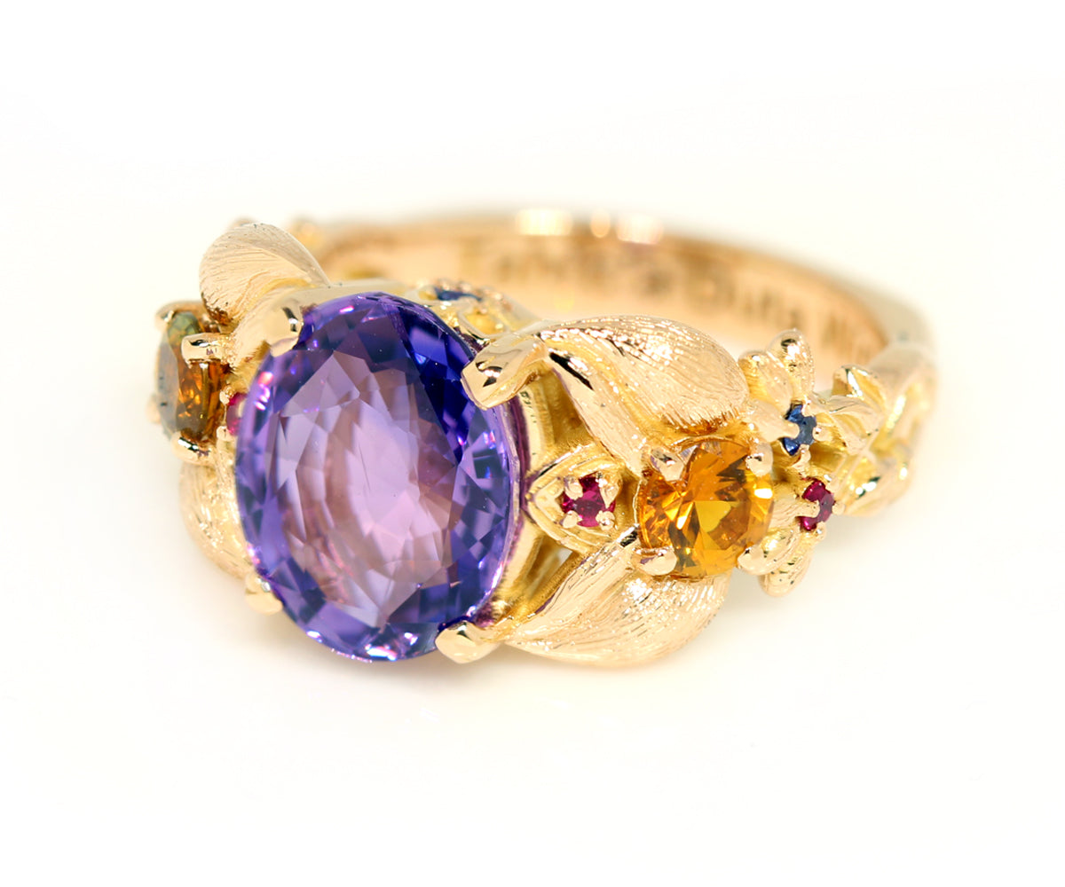 Purple Sapphire Floral Rose Gold Ring