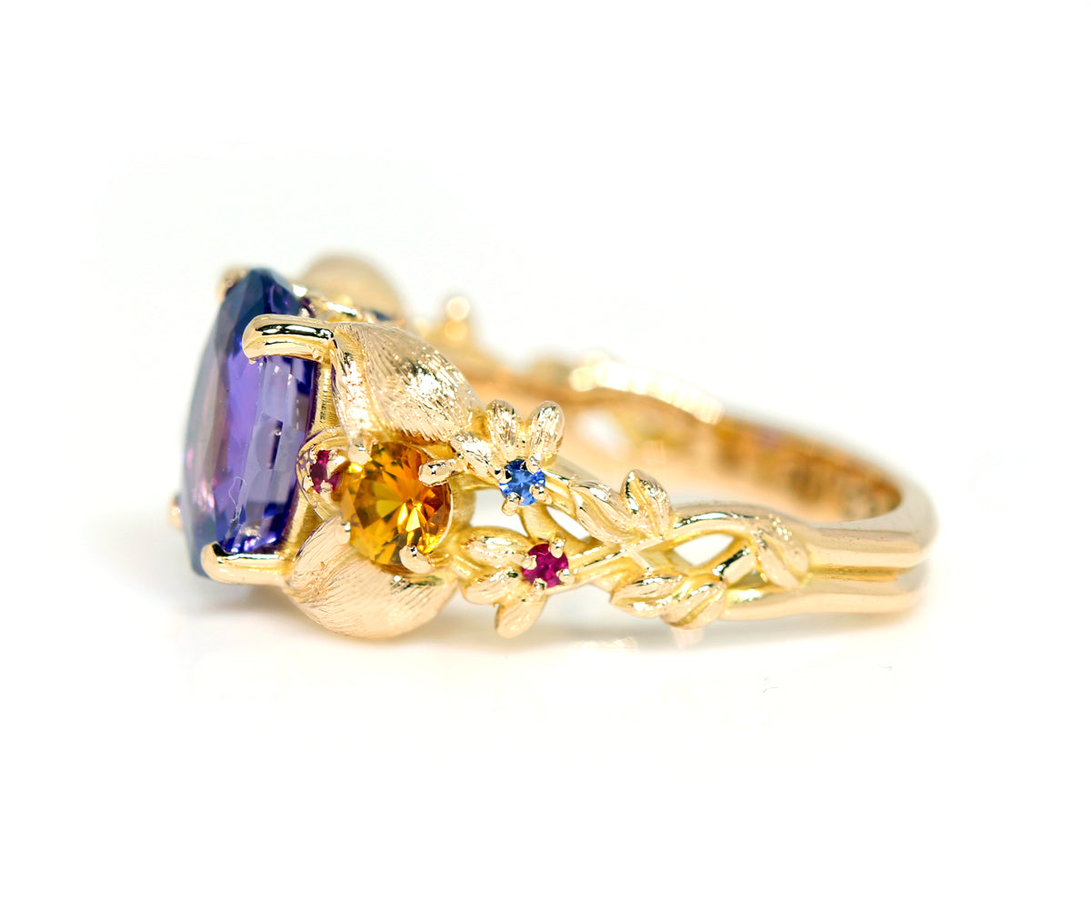 Purple Sapphire Floral Rose Gold Ring