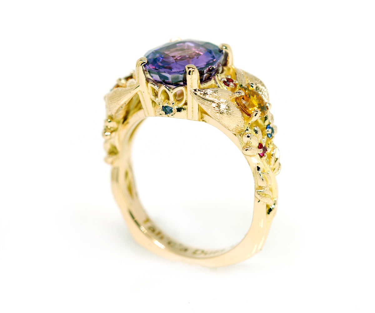 Purple Sapphire Floral Rose Gold Ring