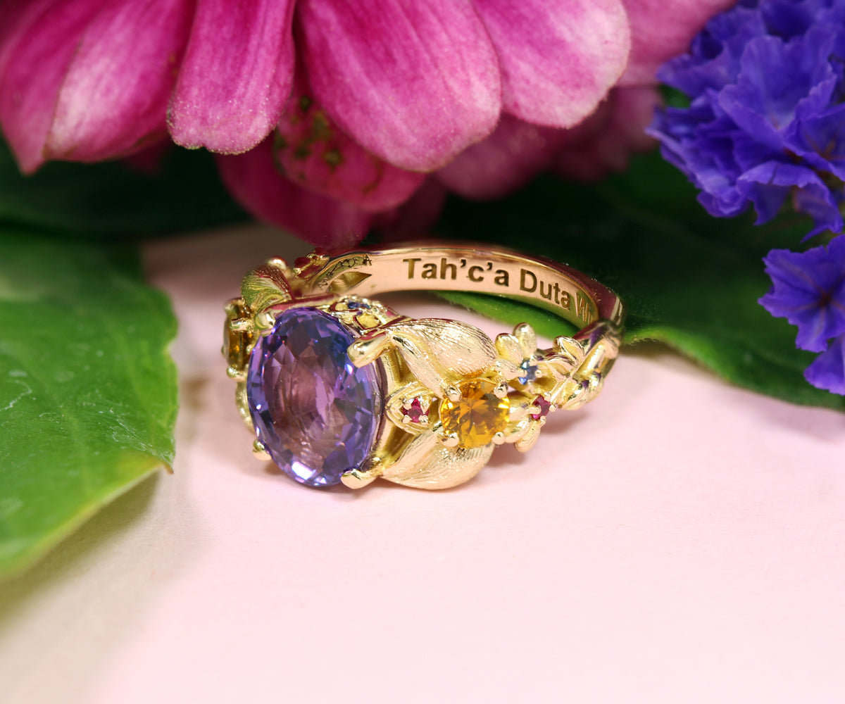 Purple Sapphire Floral Rose Gold Ring