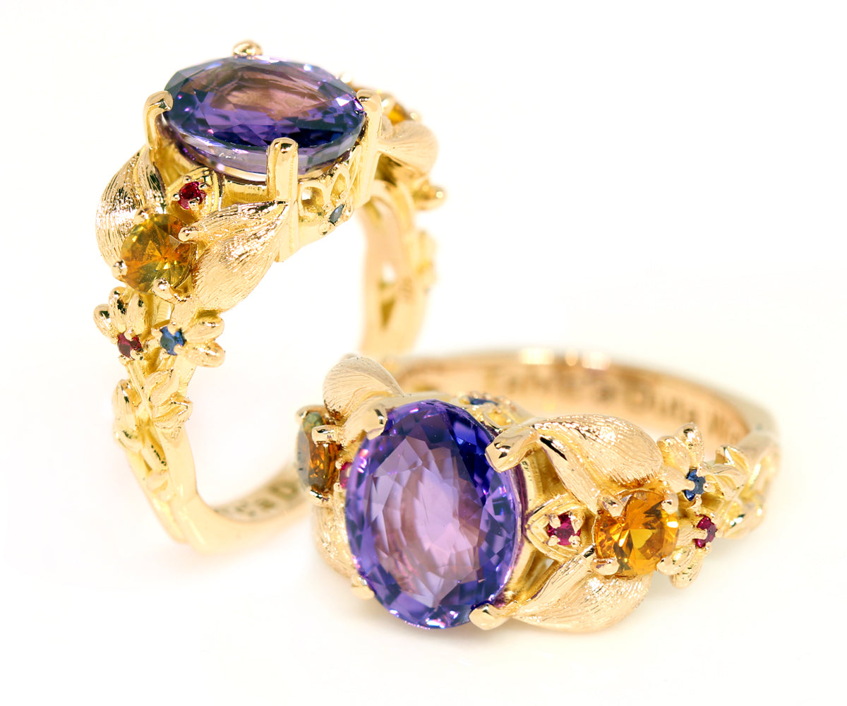 Purple Sapphire Floral Rose Gold Ring