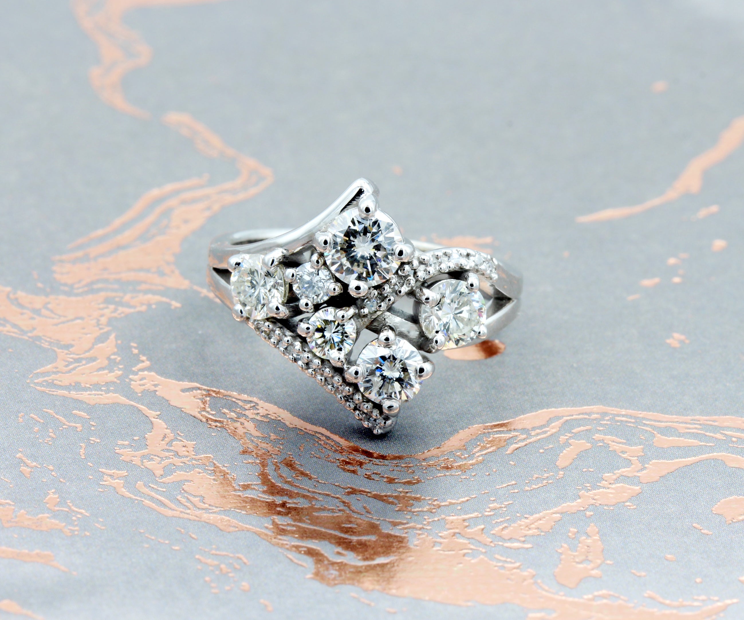 Contemporary Multirow Weave Diamond Ring Redesign