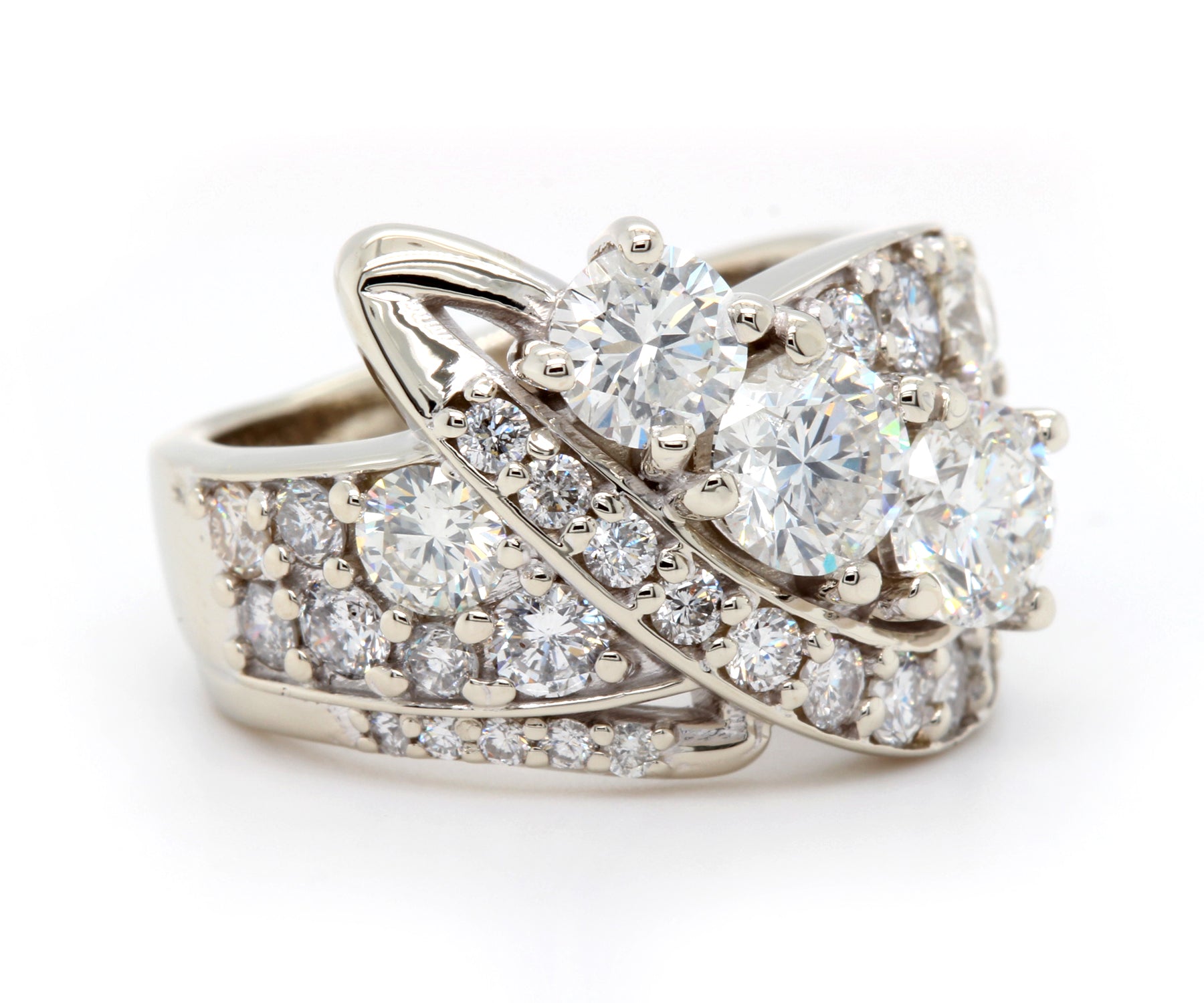 Contemporary Artistic Three Diamond Pave Ring
