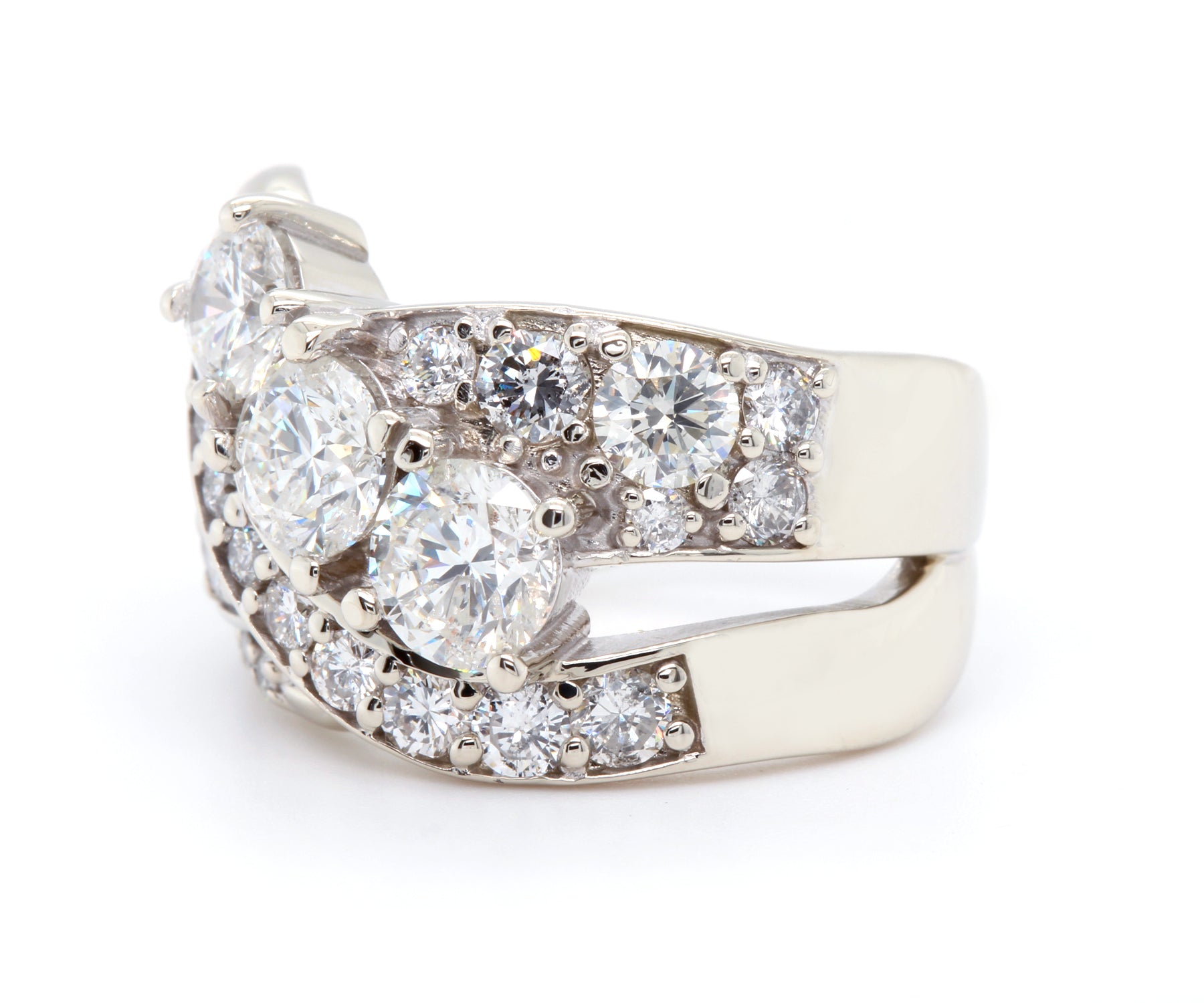 Contemporary Artistic Three Diamond Pave Ring