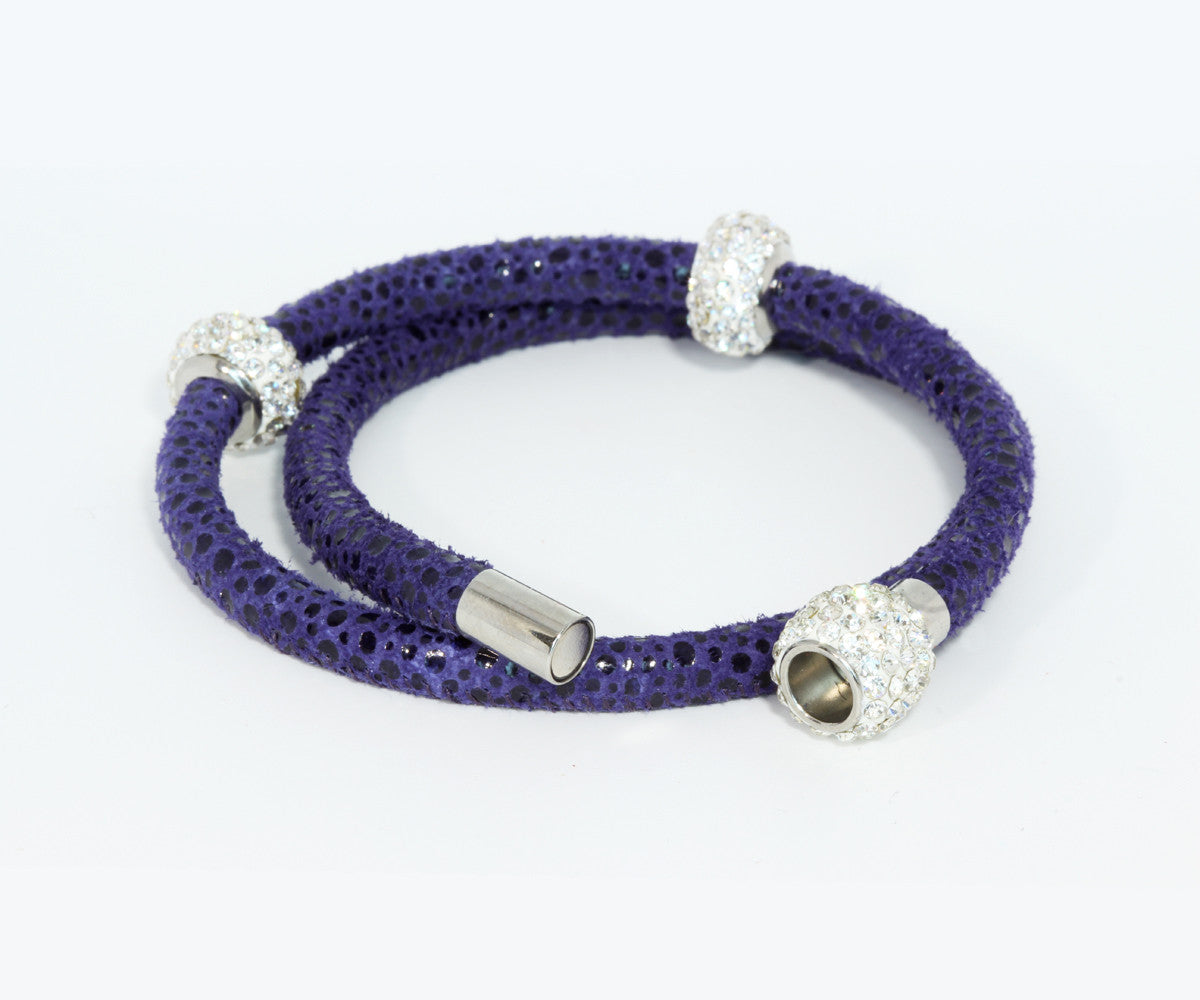 Double Wrap Swarovski Crystals Royal Leather Bracelet
