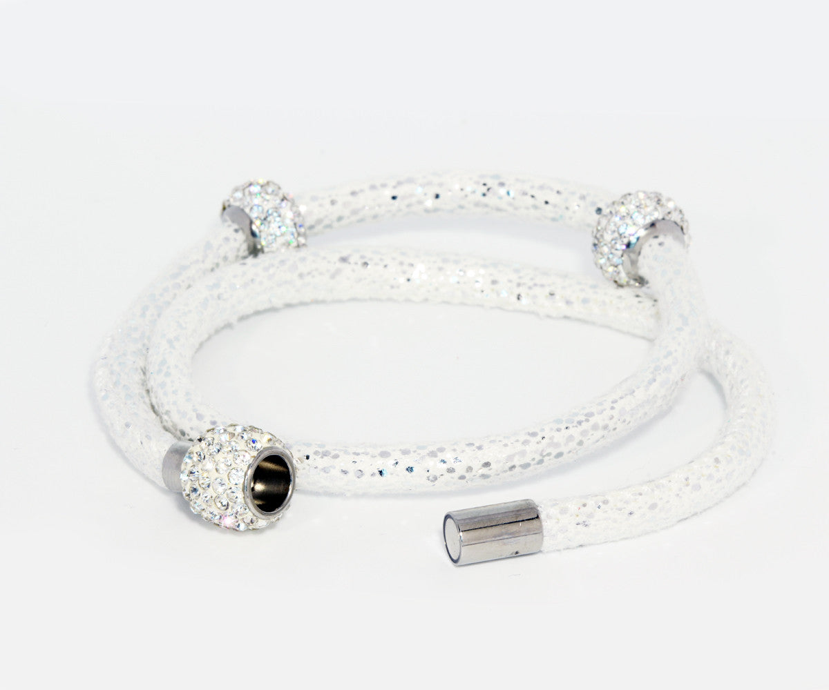 Double Wrap Swarovski Crystals Teal Leather Bracelet