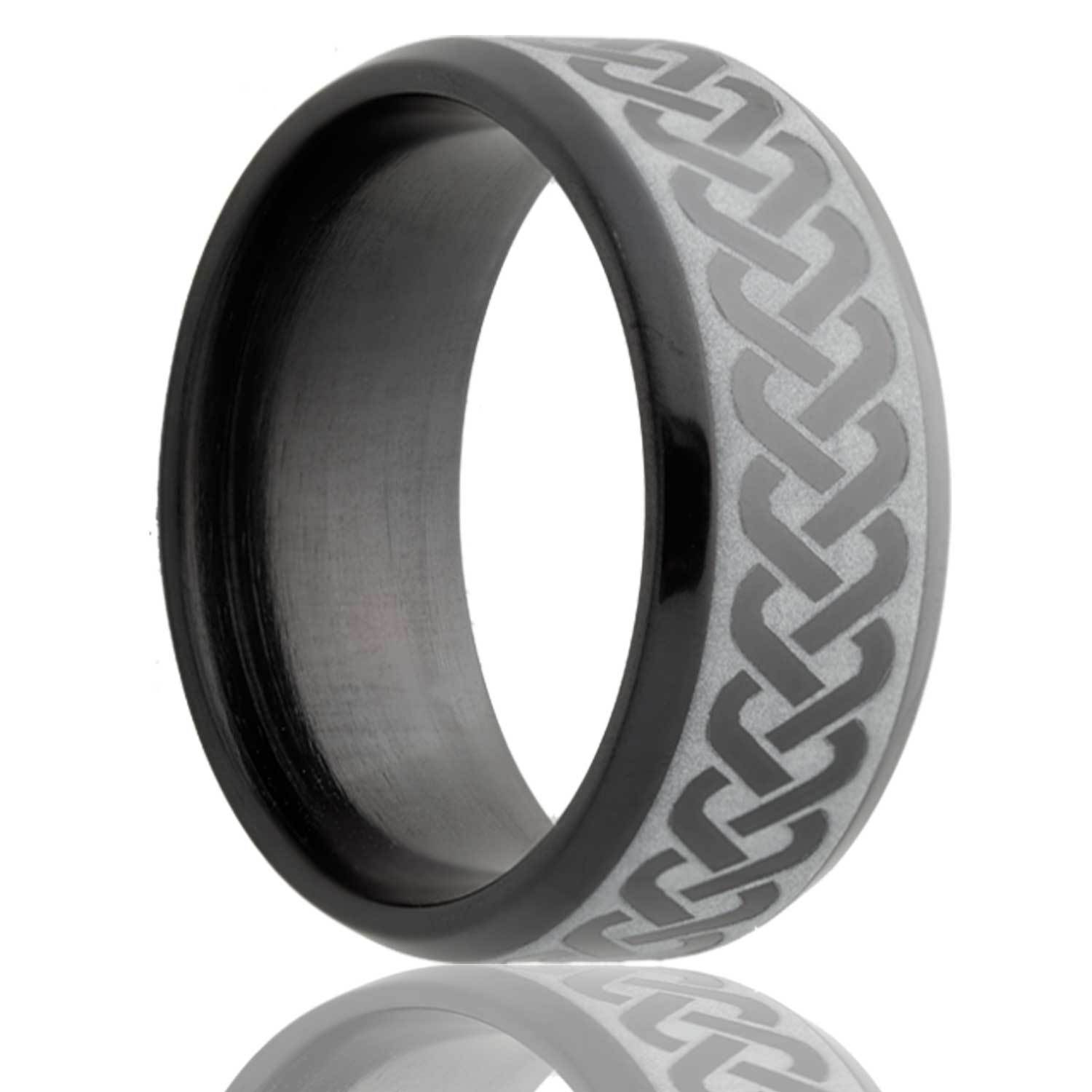 black ceramic double rope weave laser engraved mens ring