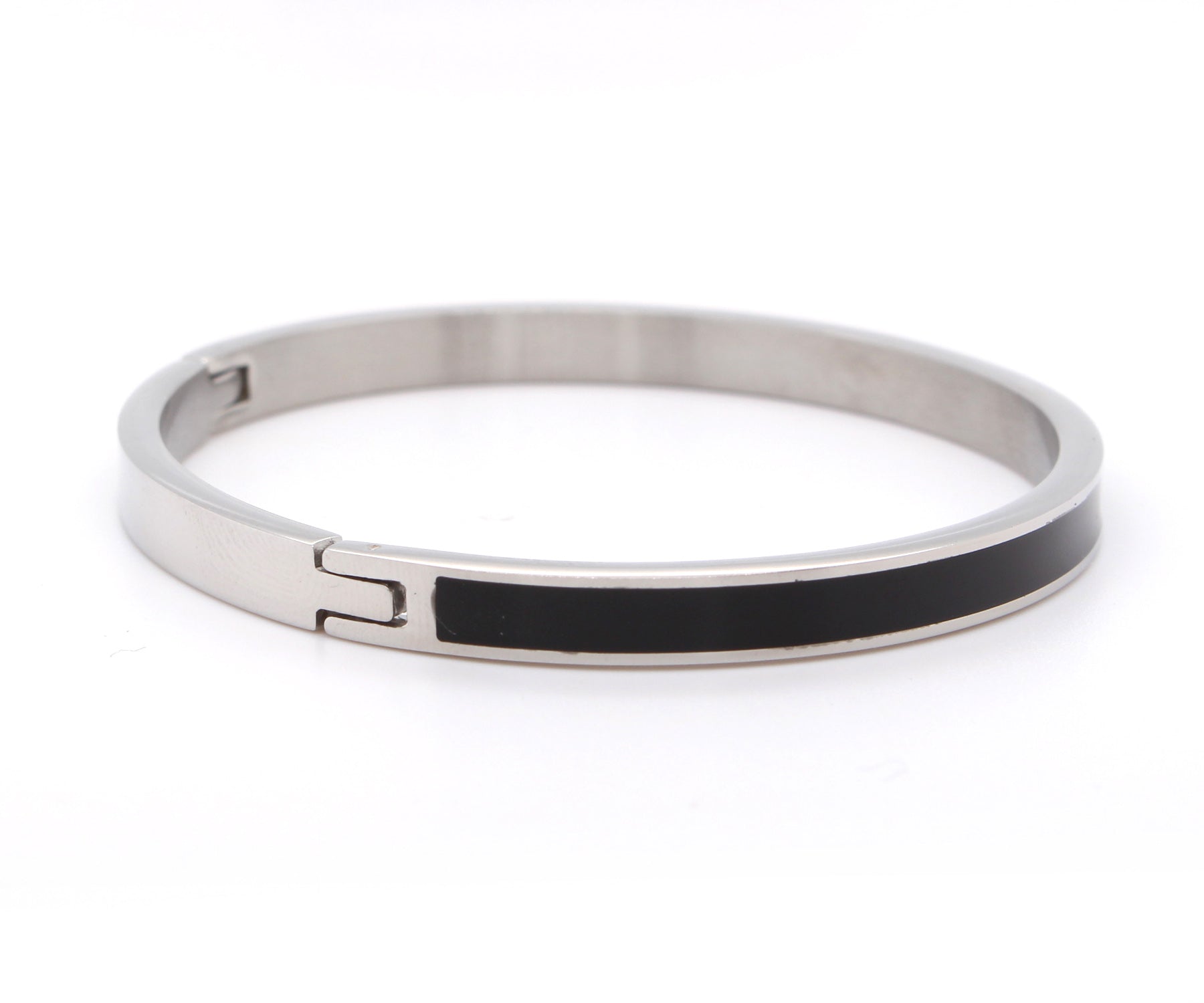 Black Enamel Stainless Steel Bangle Bracelet