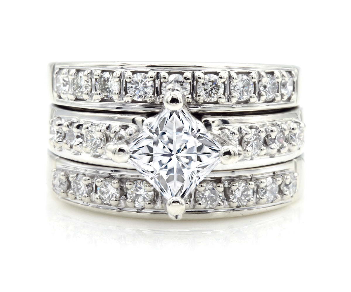 Stacking Ballpark Princess Diamond Wedding Ring Redesign