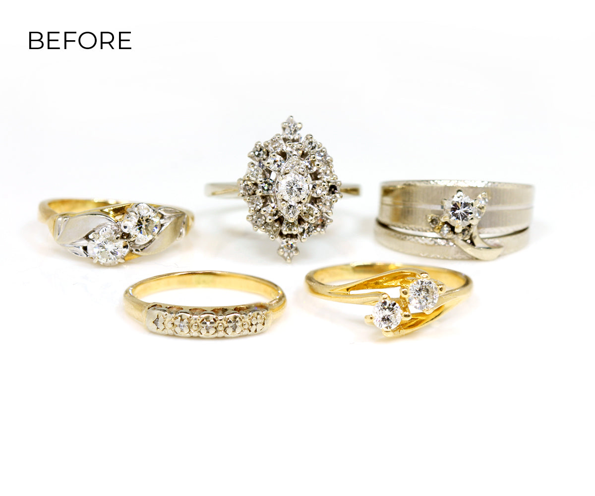 Rediseño de anillo de bodas de diamantes con tejido de varias filas