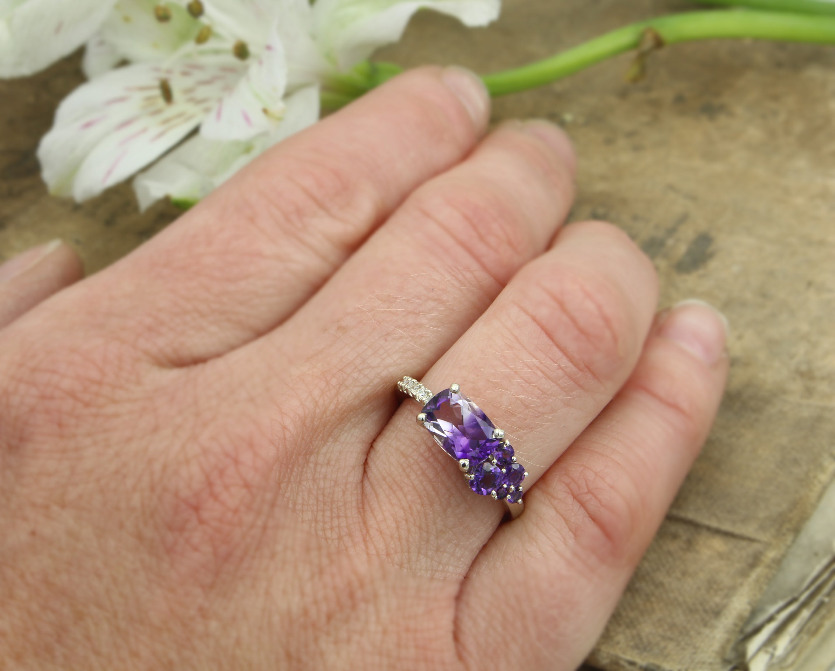 Unique Bicolor Amethyst Diamond Ring