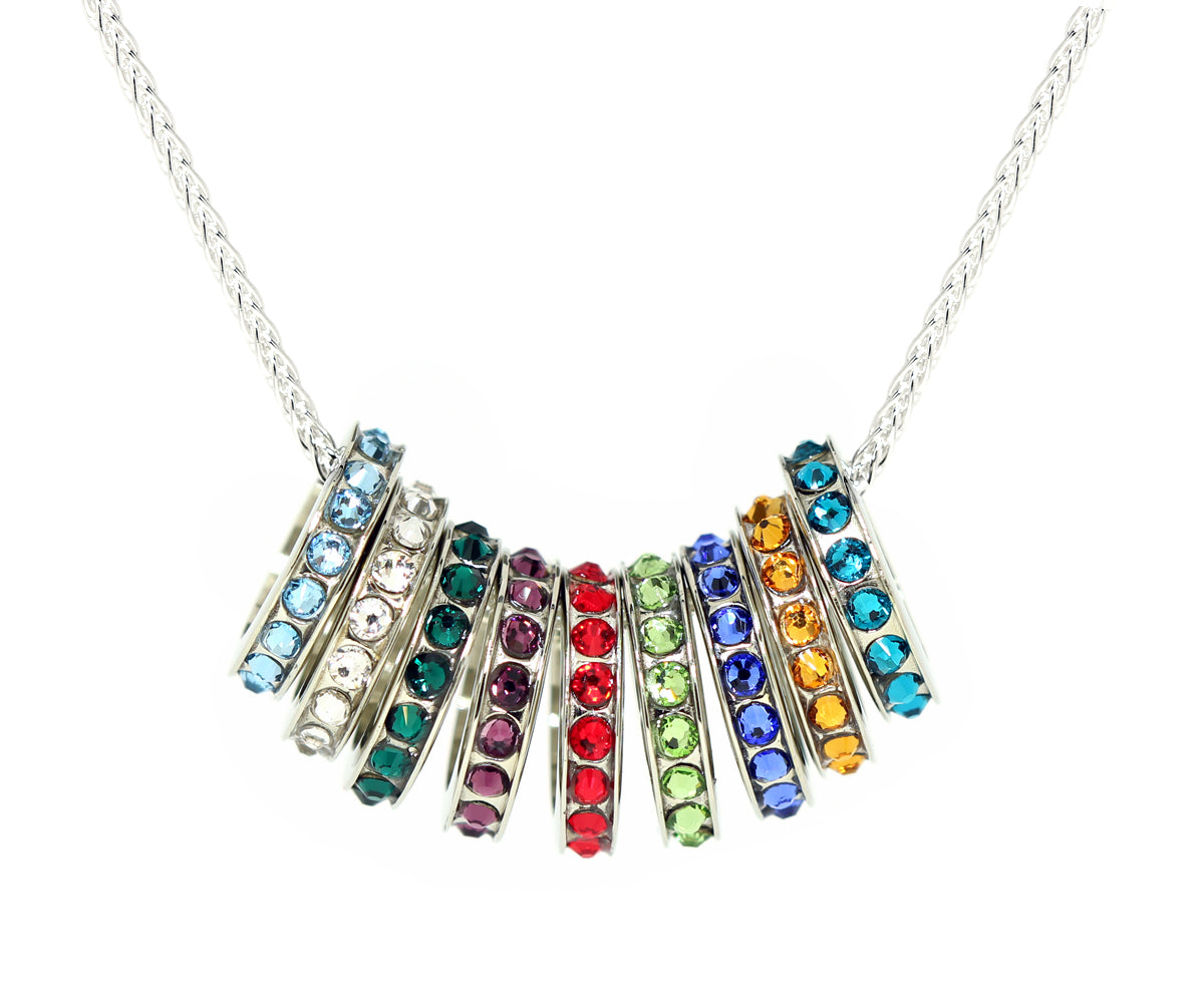 mothers multiple birthstone Swarovski crystal silver family necklace