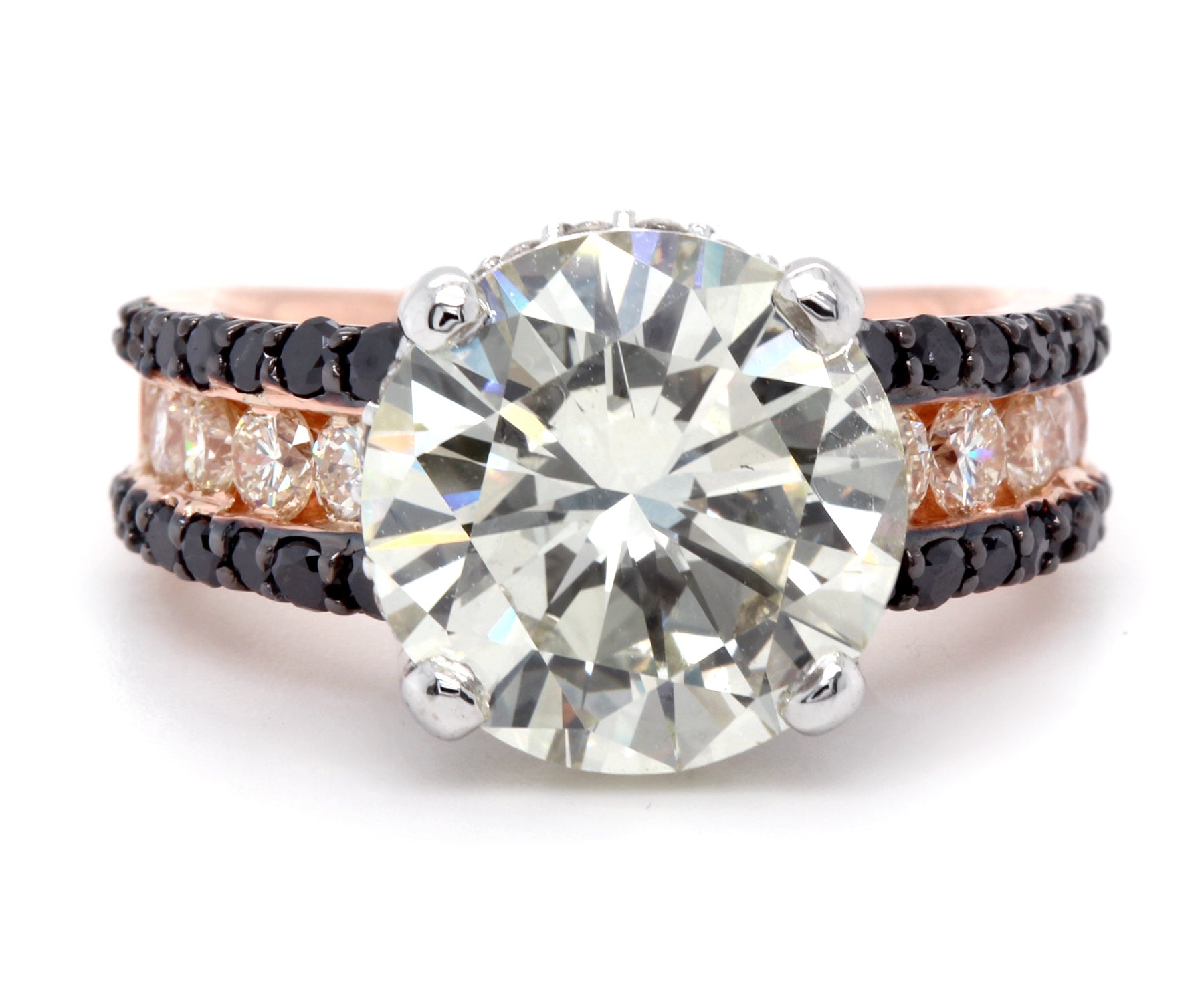 Classic Black and White Diamond Rose Gold Engagement Ring