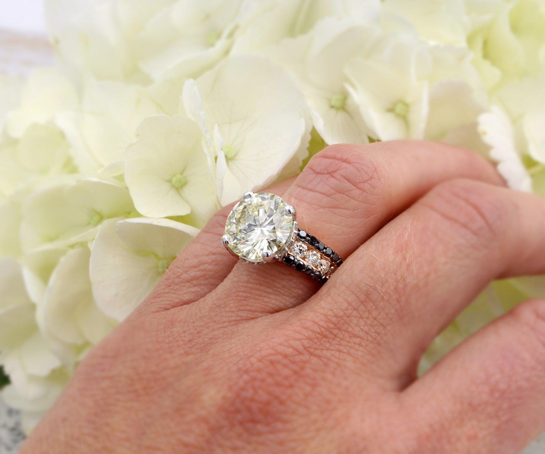 Classic Black and White Diamond Rose Gold Engagement Ring