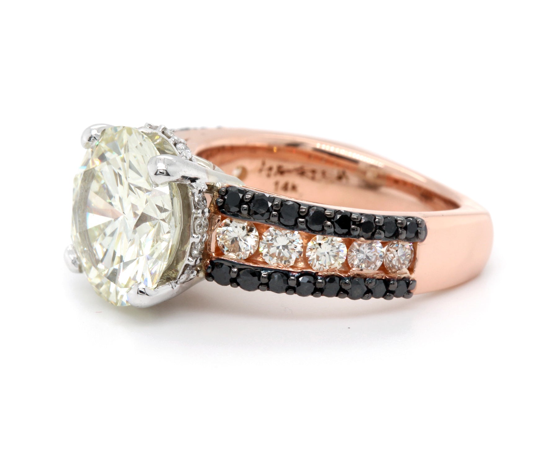 Classic Black and White Diamond Rose Gold Engagement Ring