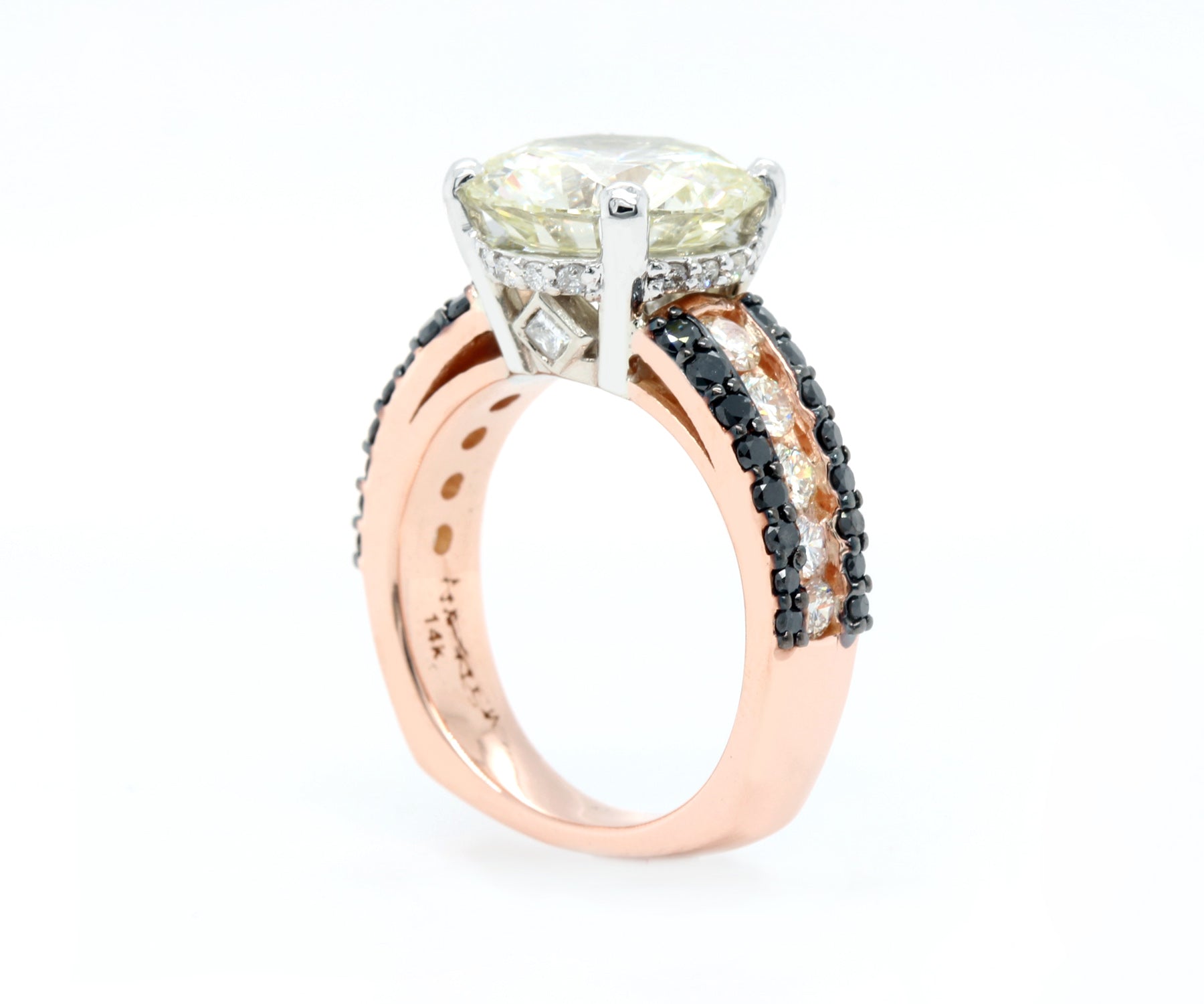 Classic Black and White Diamond Rose Gold Engagement Ring