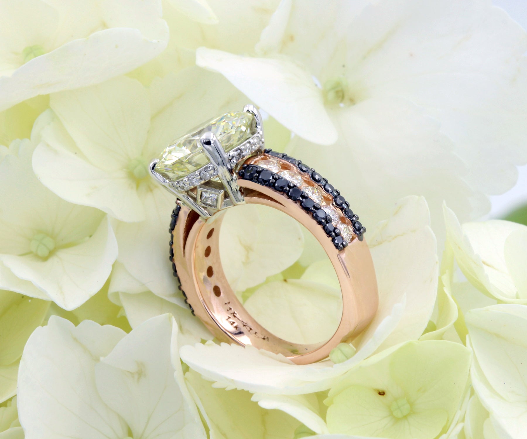 Classic Black and White Diamond Rose Gold Engagement Ring