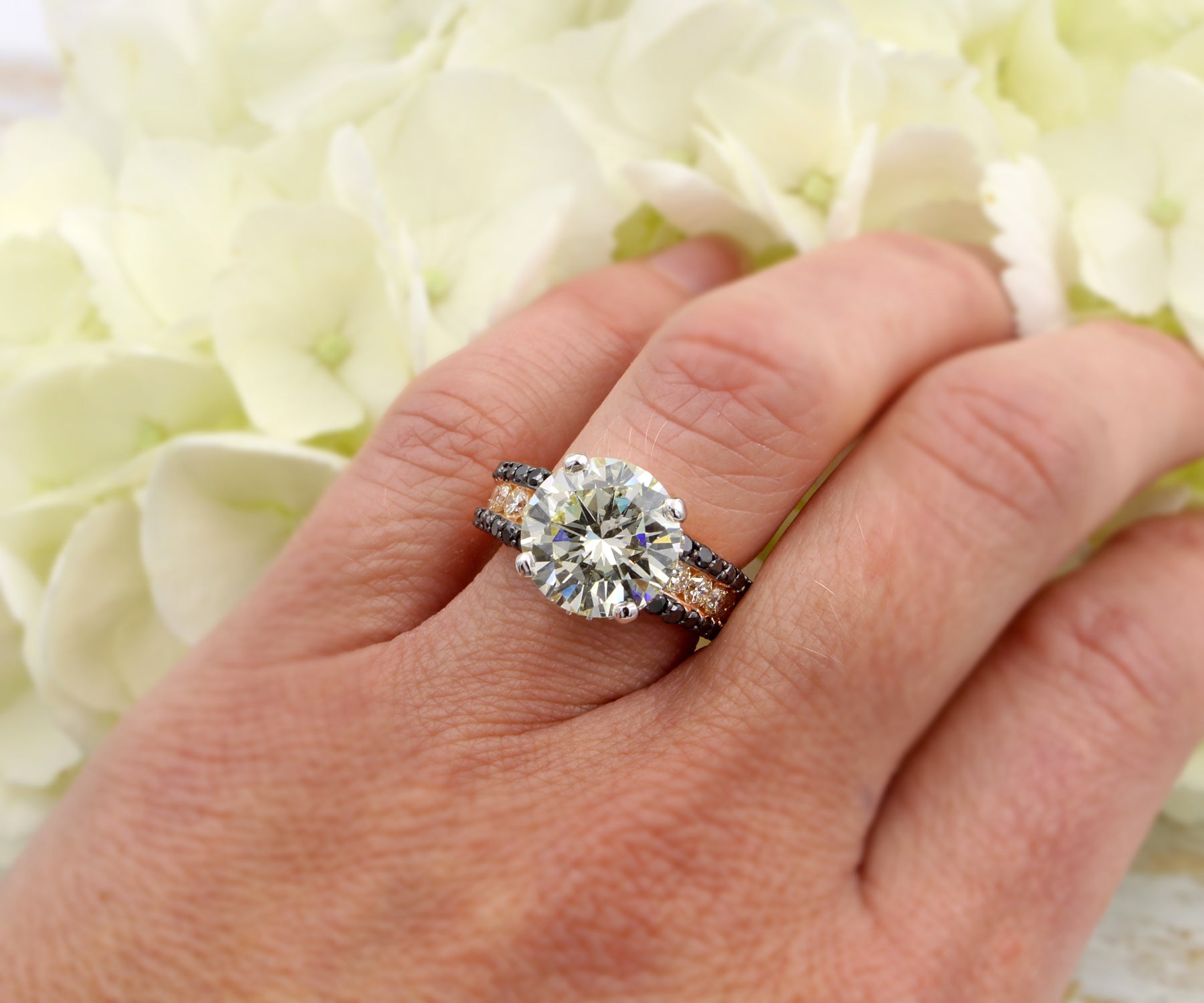 Classic Black and White Diamond Rose Gold Engagement Ring