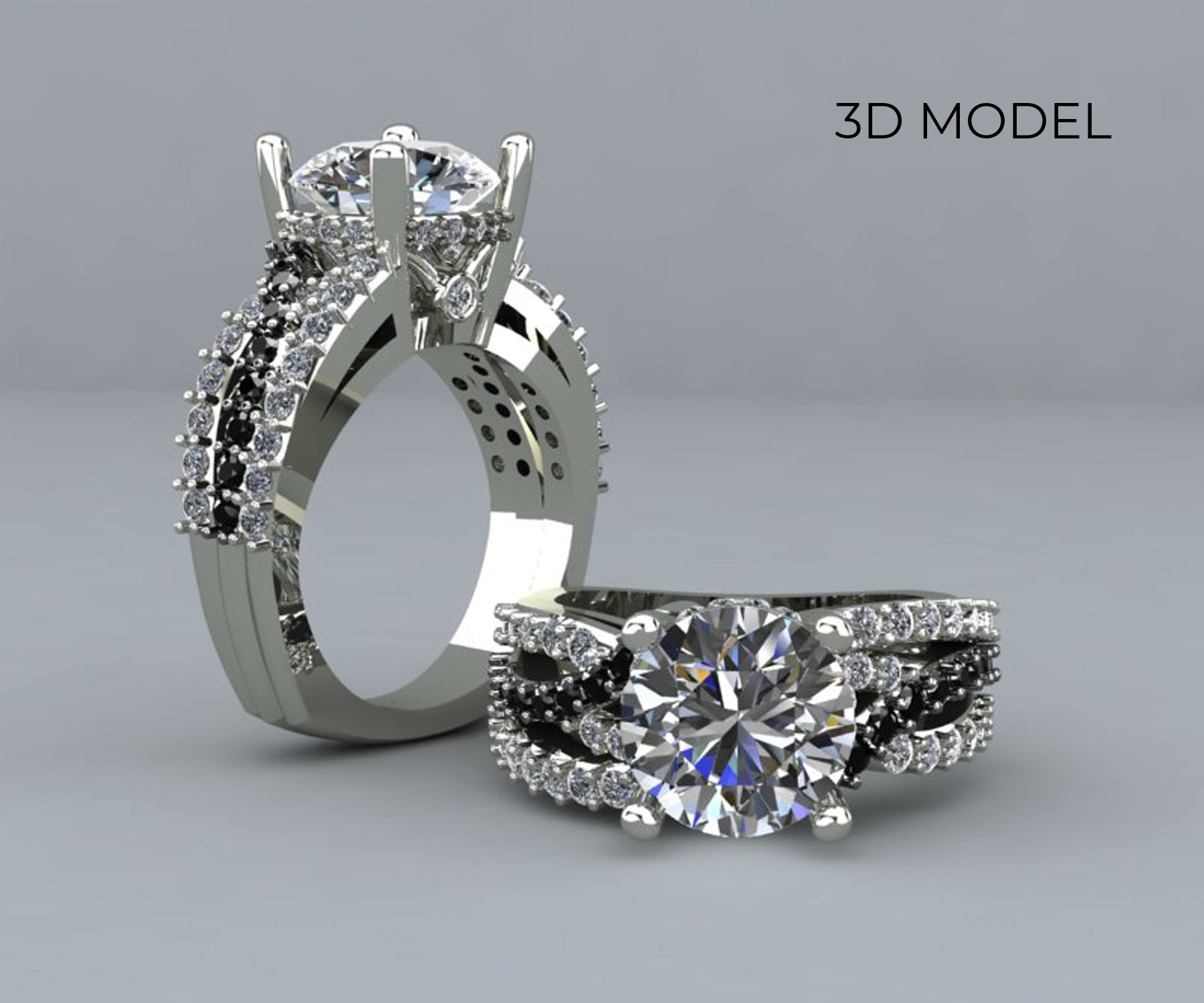 Multirow Weave Black White Diamond Ring