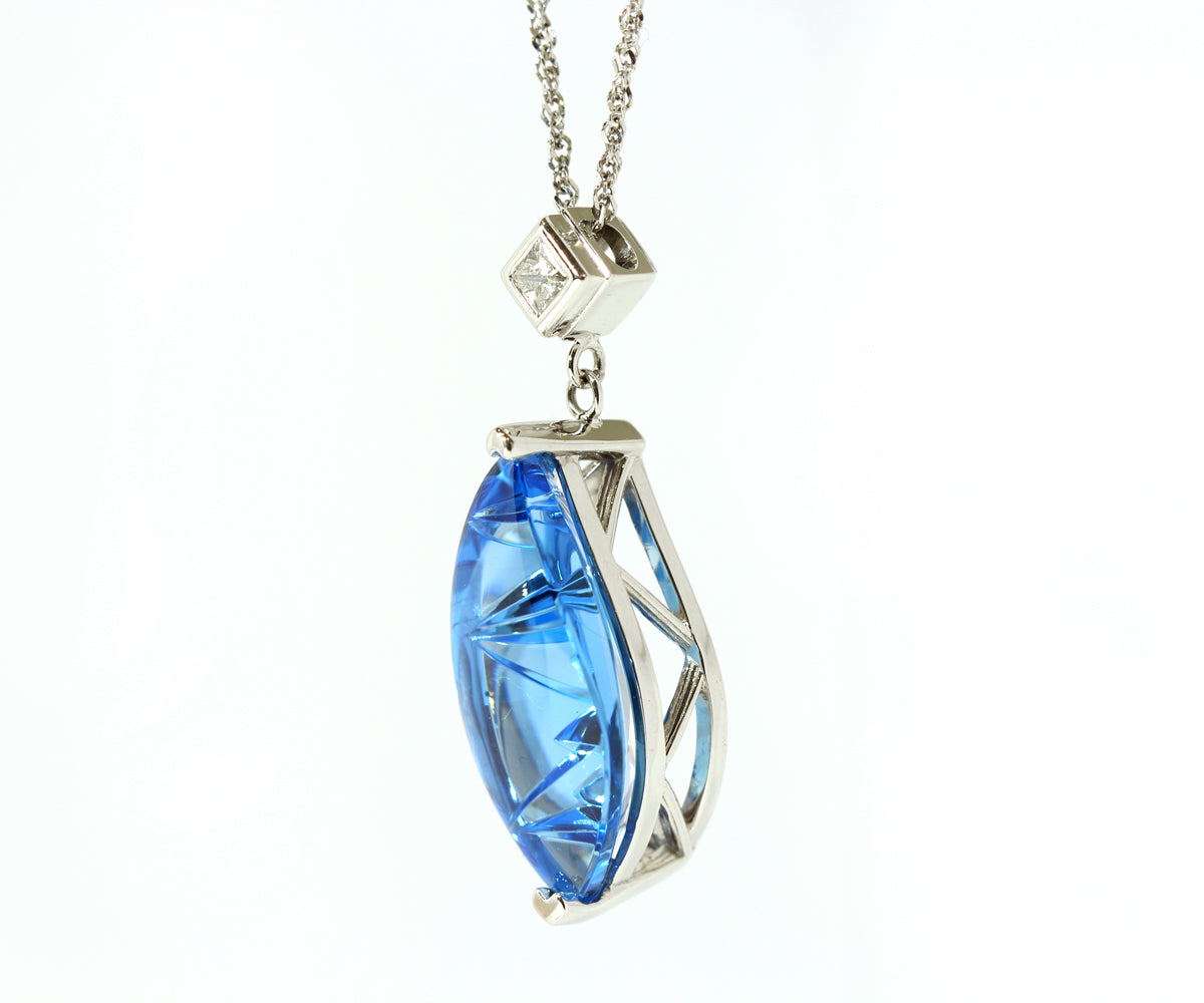 Custom Curved Blue Topaz and Diamond Necklace