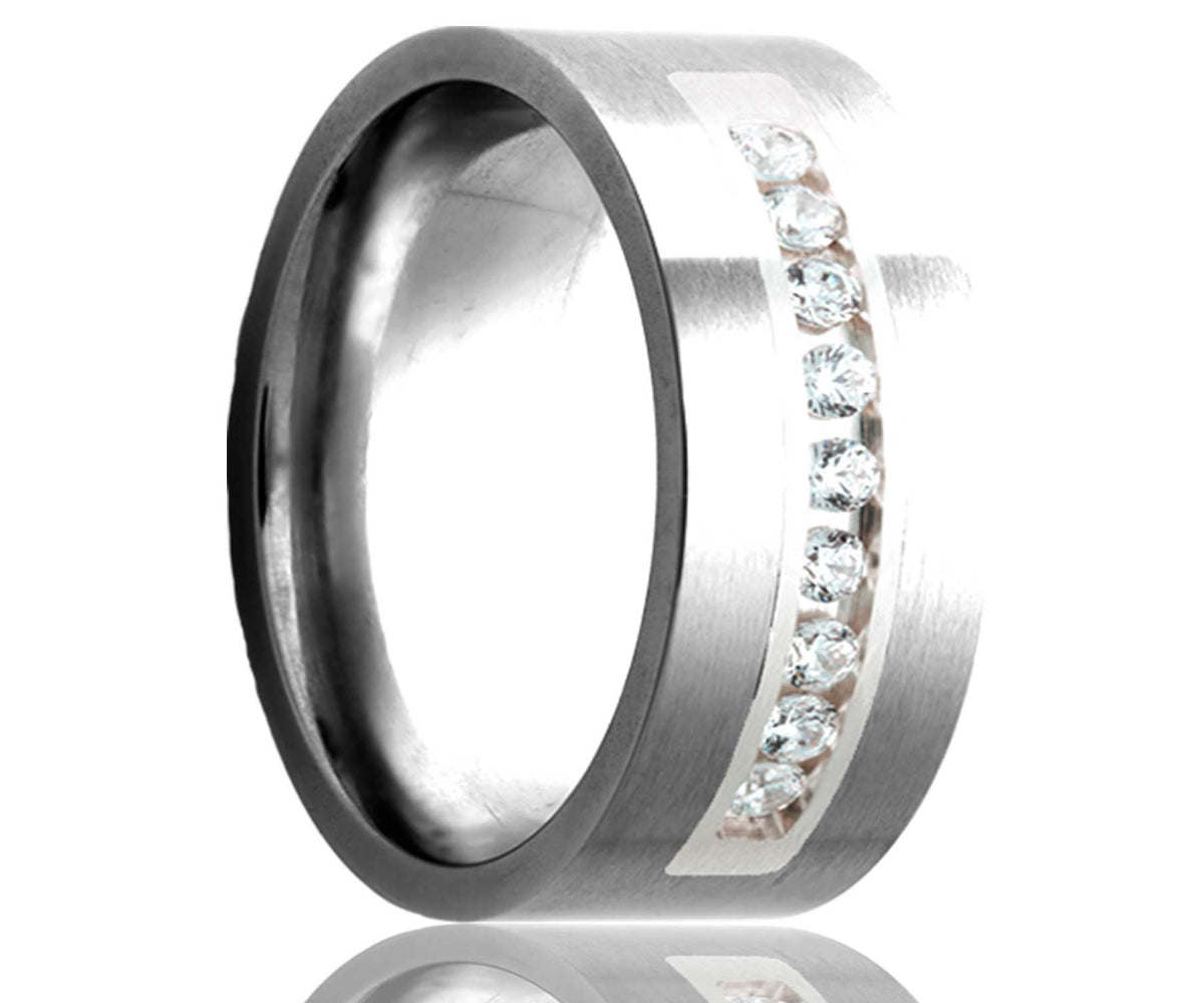 Anillo de borde plano con incrustaciones de paladio y diamantes de cobalto