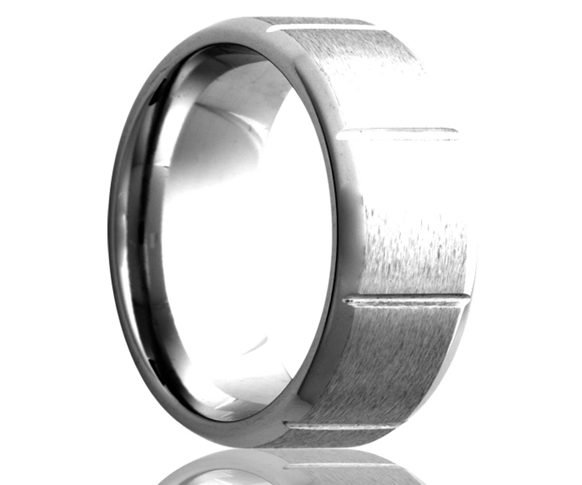 Anillo con borde biselado y acabado satinado en forma de escalera de cobalto
