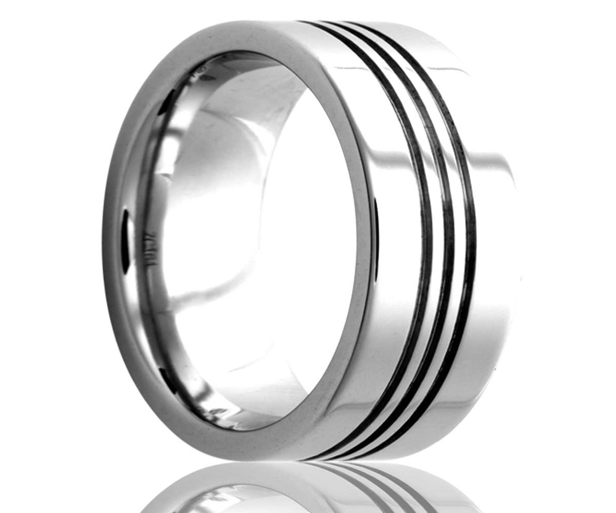 Anillo plano de cobalto con triple ranura