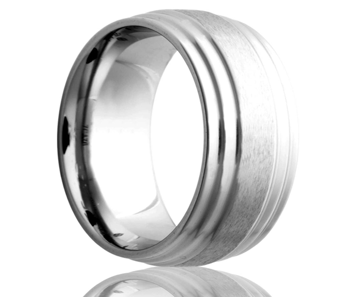 Anillo de satén con borde escalonado doble de cobalto