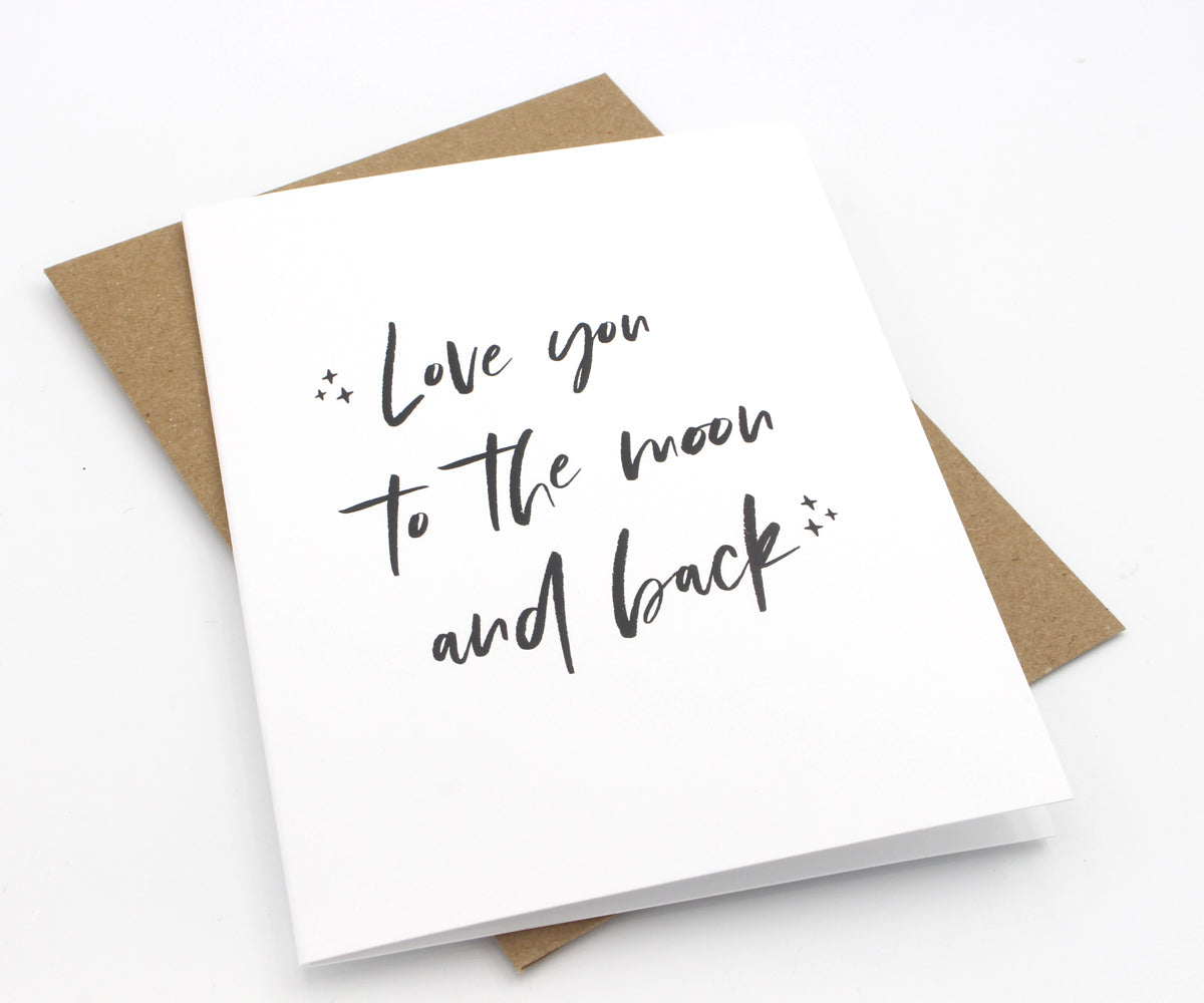 Tarjeta de felicitación hecha a mano "Te amo hasta la luna"