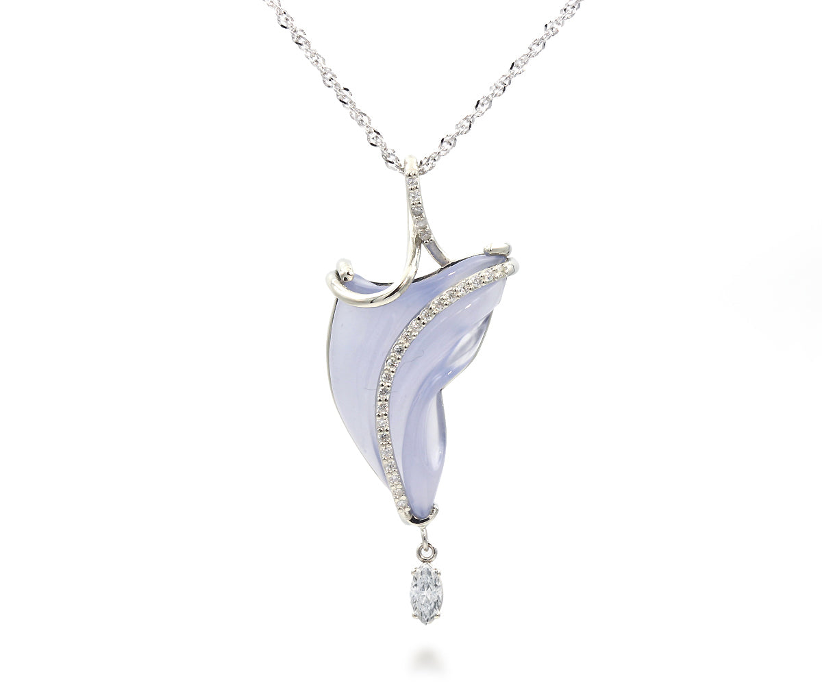 Freeform Carved Chalcedony Diamond Necklace